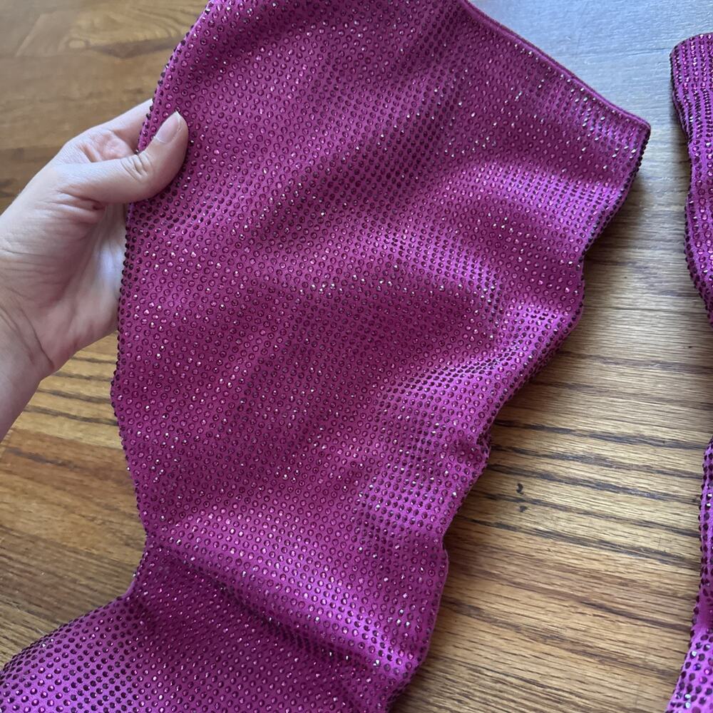 Torrid 9,5WW Wide Sexy Hot Pink Rhinestone Studded Slouchy 3.5" Heel Knee Boots - Picture 2 of 13